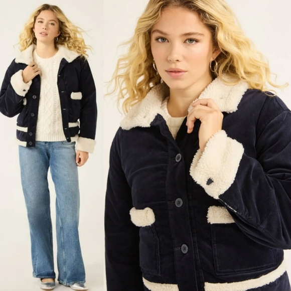 NWT Free Assembly Curdoroy Sherpa Jacket In Darkest Navy 3X - Picture 1 of 10